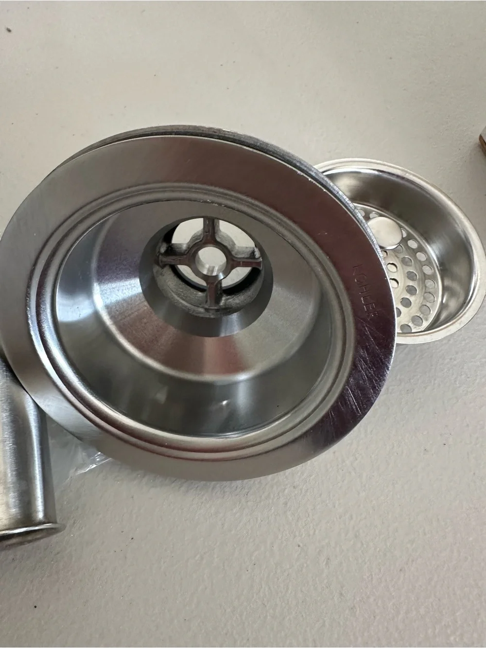 NWT Kohler Stainless Steel Kitchen Sink Strainer and Basket Stopper - Silver